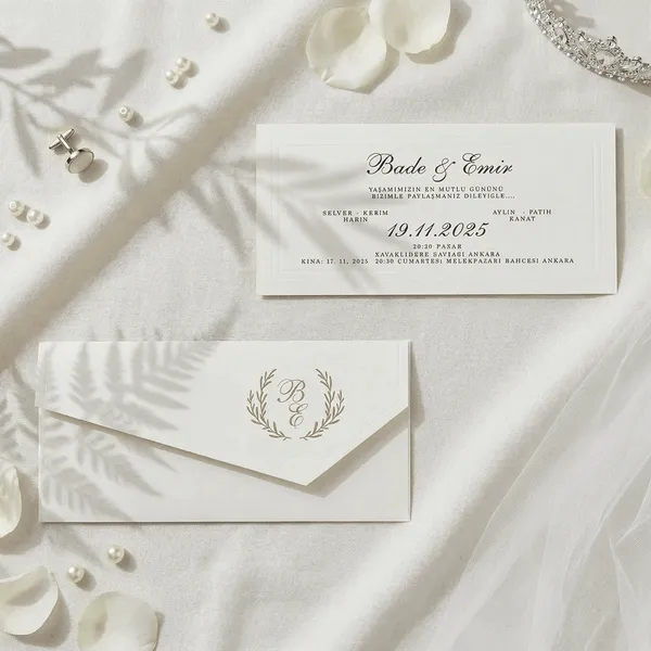 Script Wedding Invitation with Gold Laurel Wreath