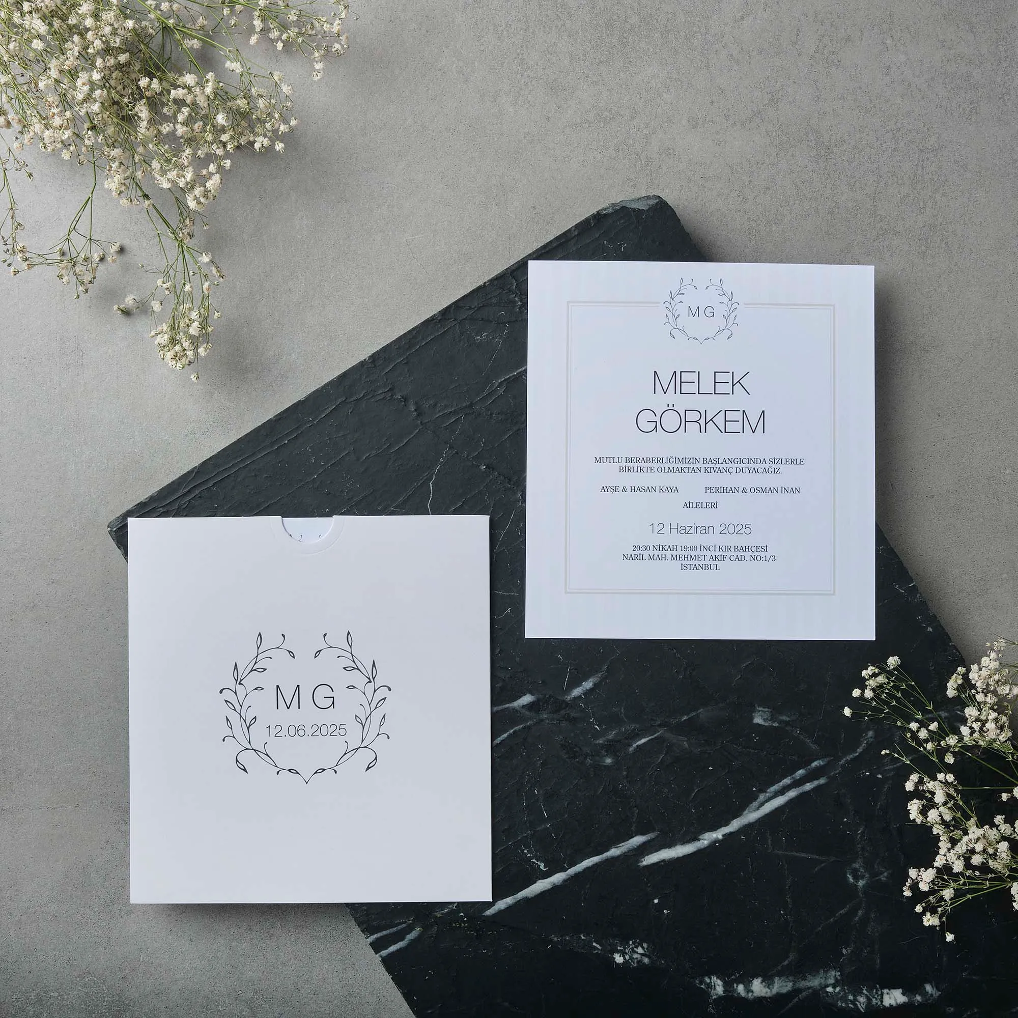 Square Botanical Wreath Wedding Invitation