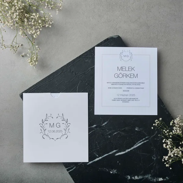 Square Botanical Wreath Wedding Invitation