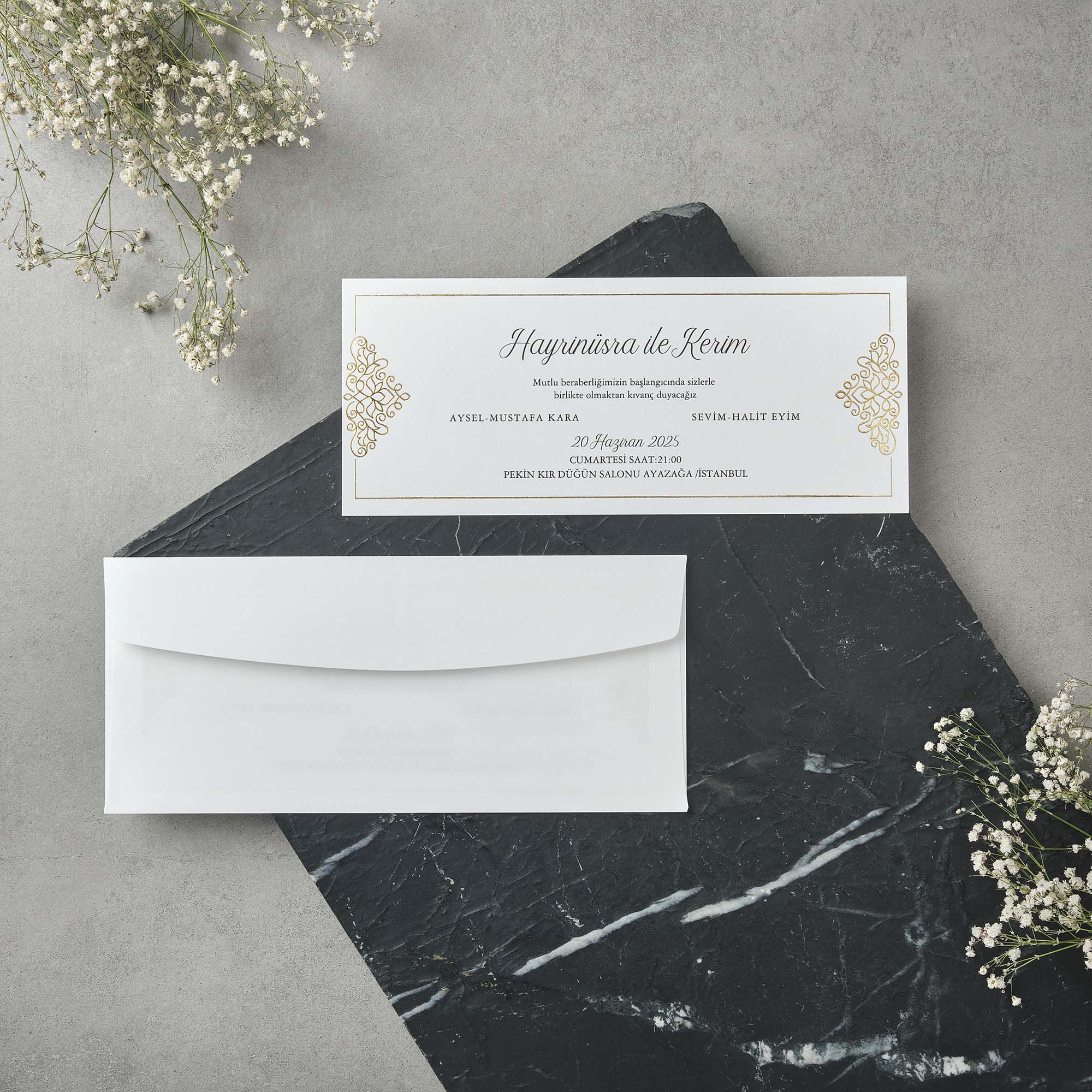 Horizontal Gold Ornate Corner Wedding Invitation