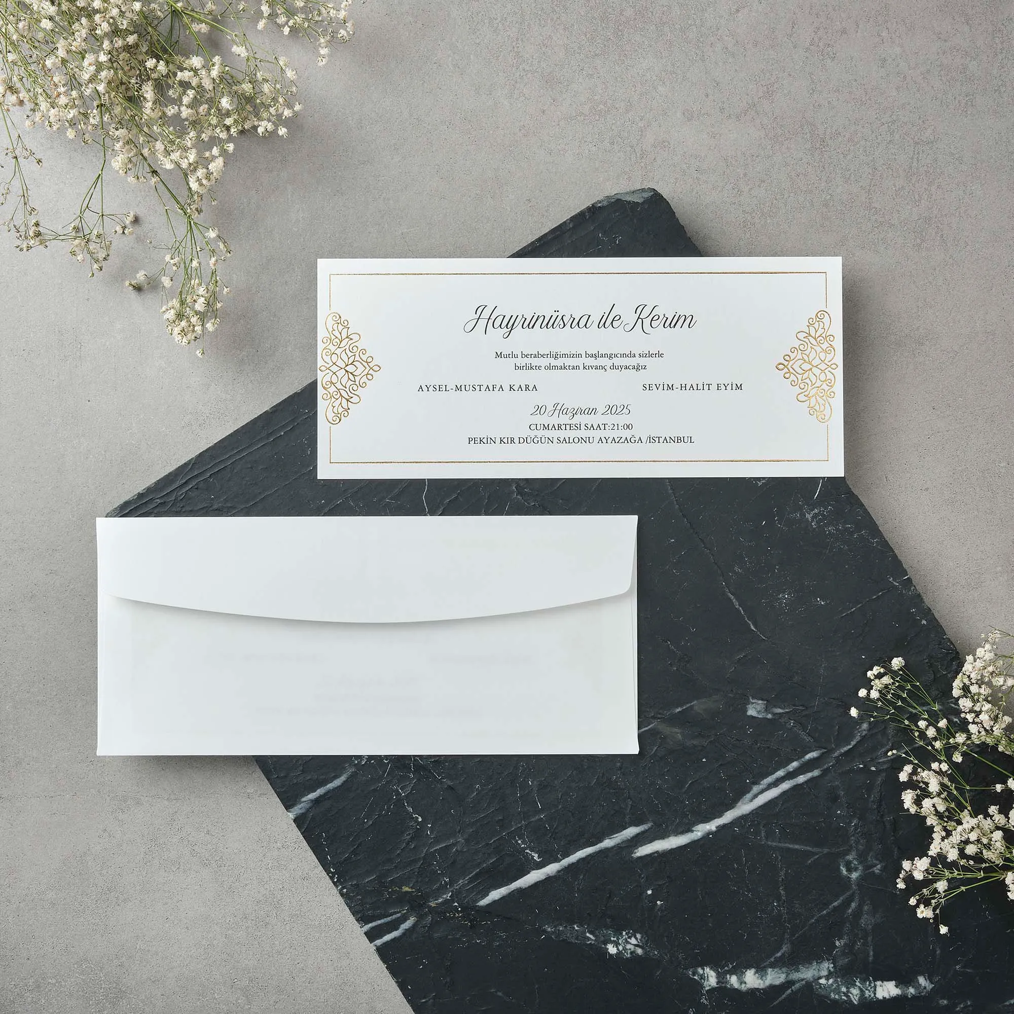 Horizontal Gold Ornate Corner Wedding Invitation