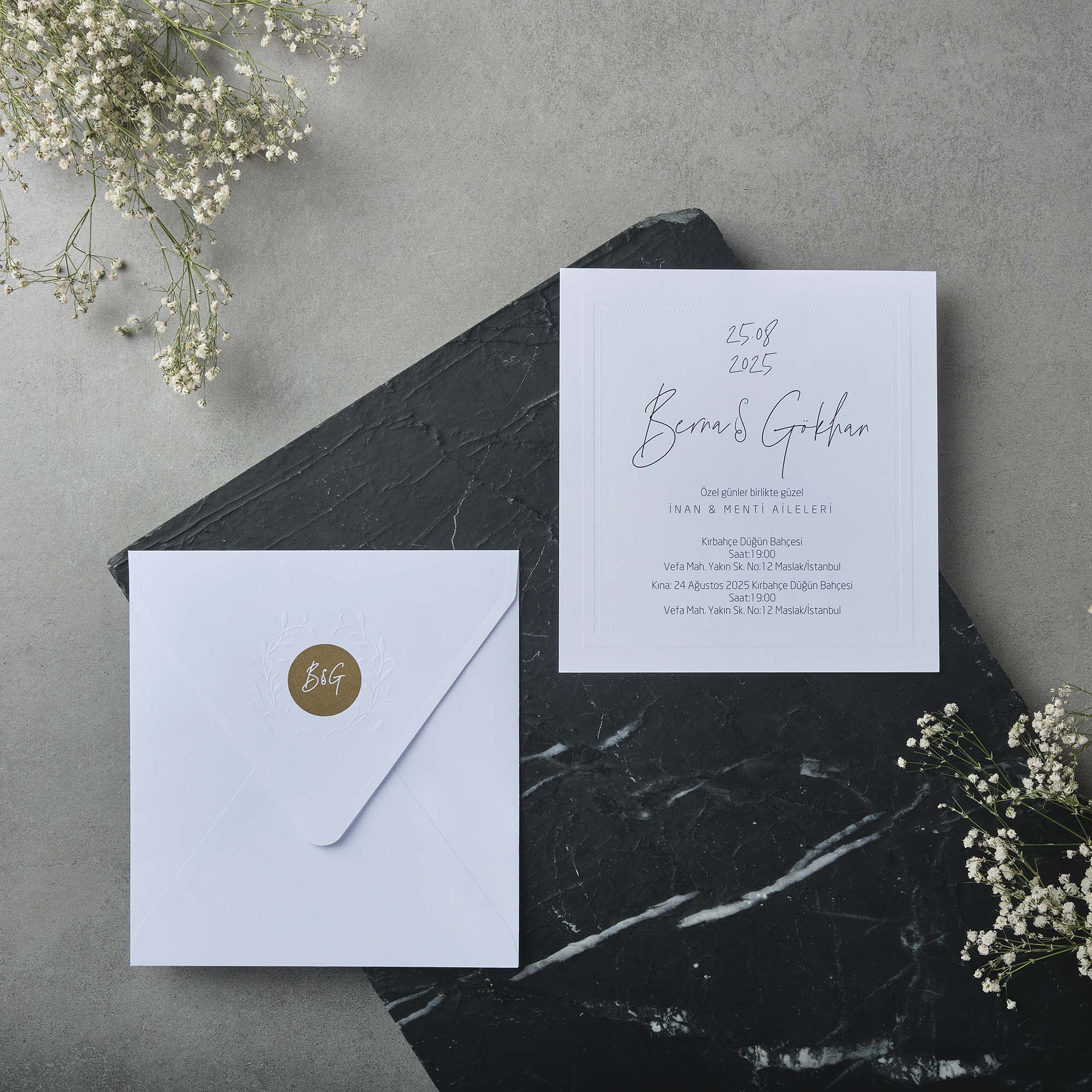 Script Calligraphy Wedding Invitation with Gold Seal