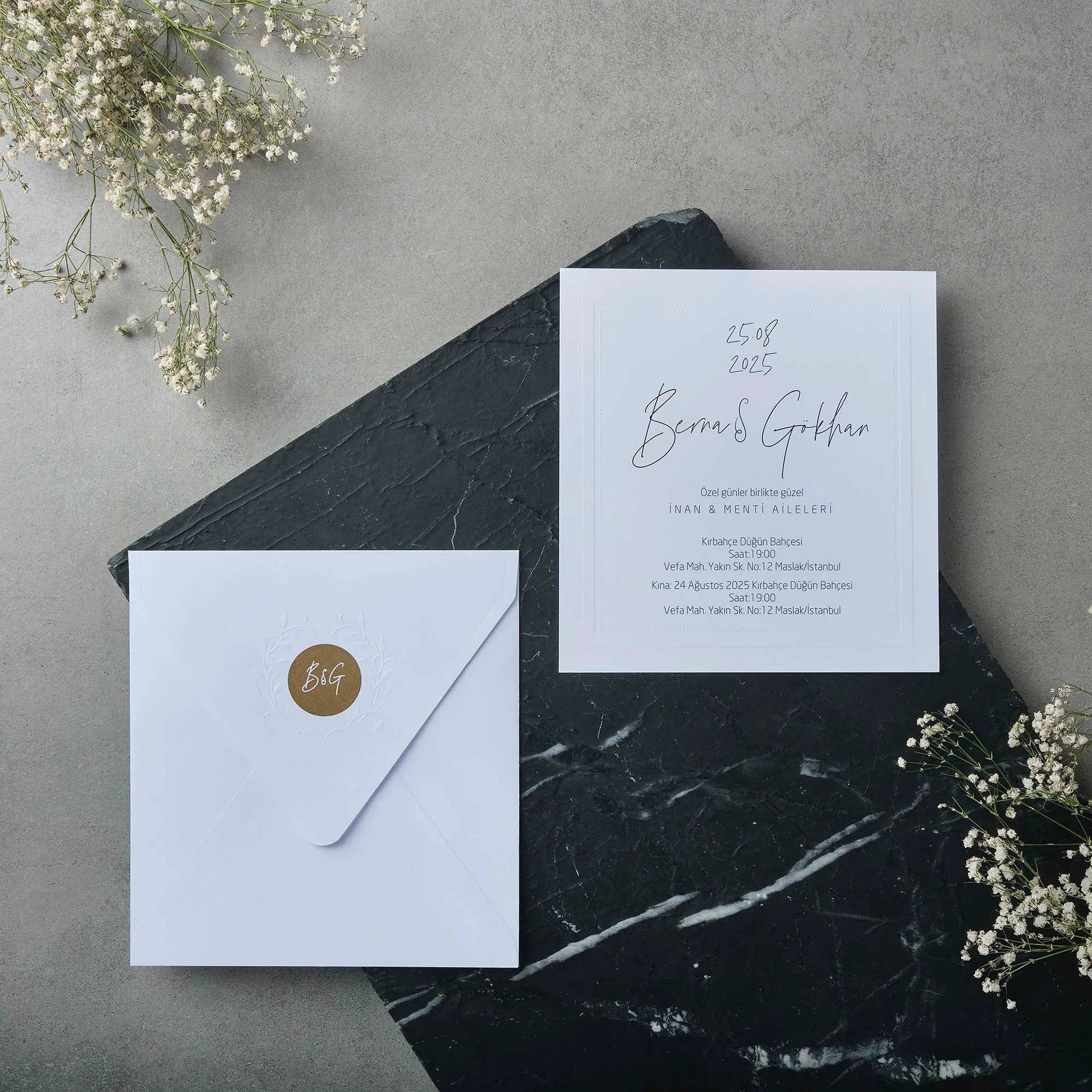 Script Calligraphy Wedding Invitation with Gold Seal