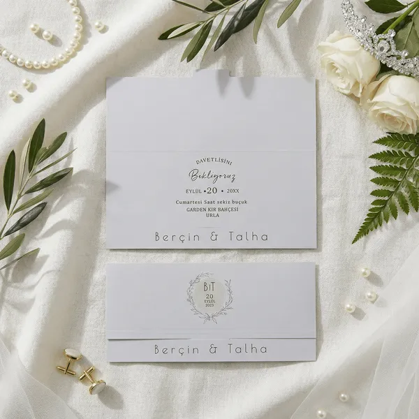 Gatefold Wedding Invitation with Laurel Wreath