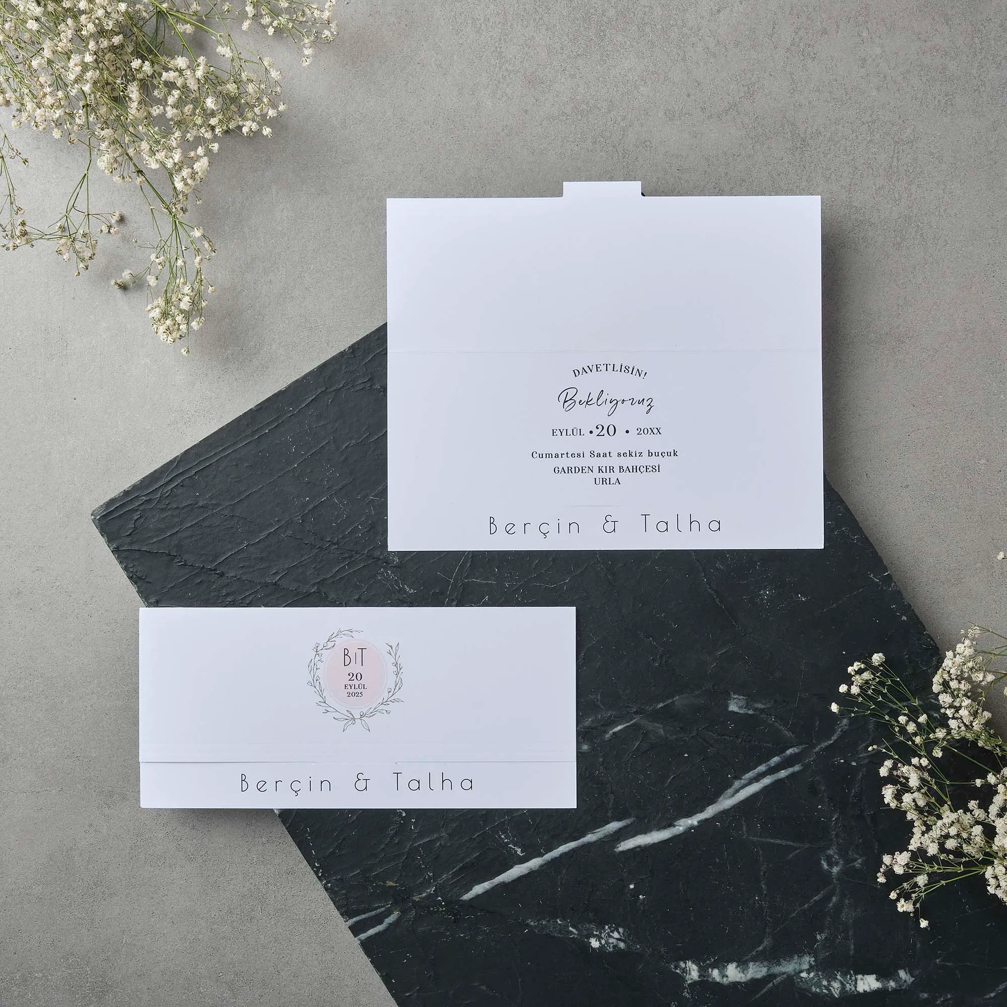 Gatefold Wedding Invitation with Laurel Wreath