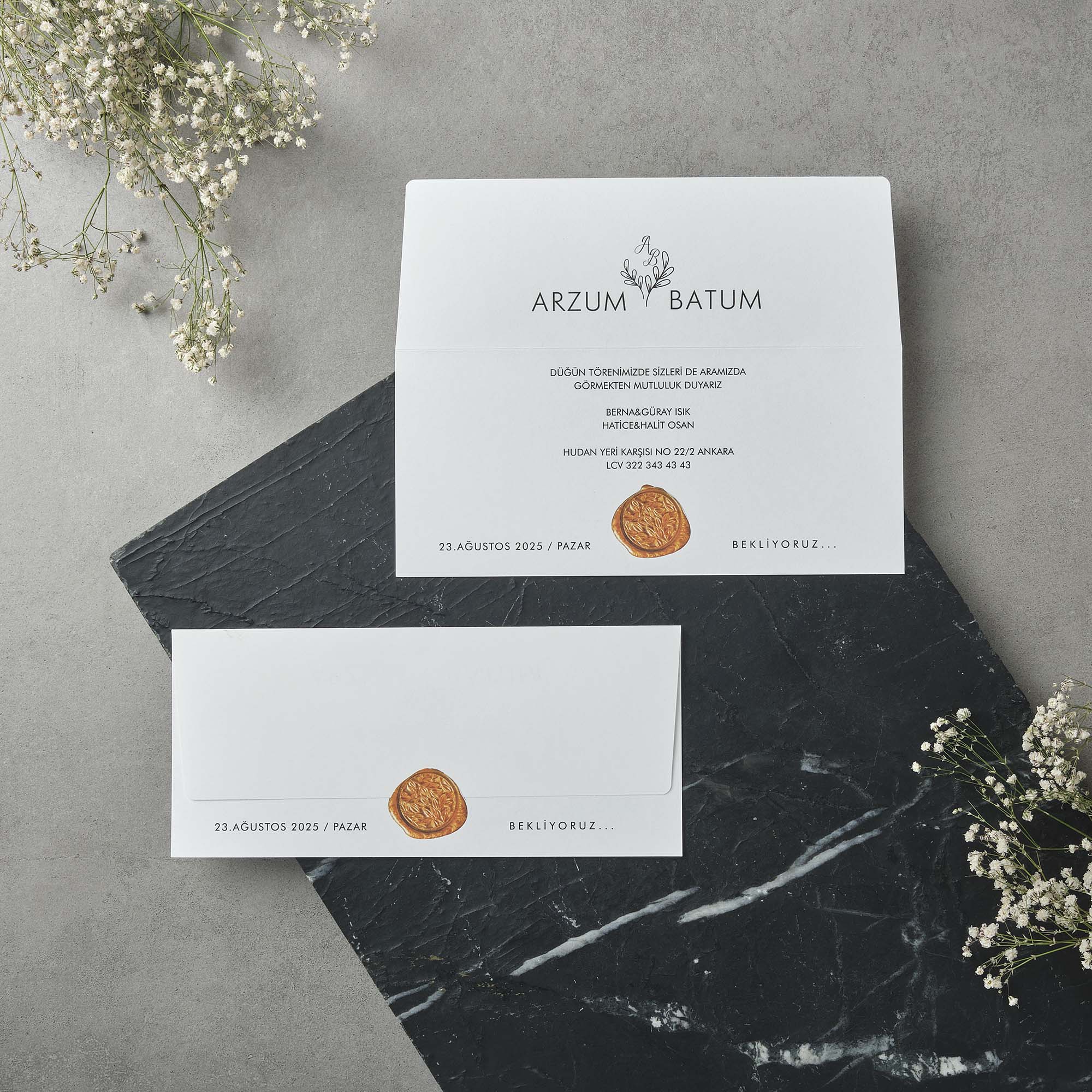 Modern Wedding Invitation with Copper Wax Seal