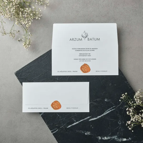 Modern Wedding Invitation with Copper Wax Seal