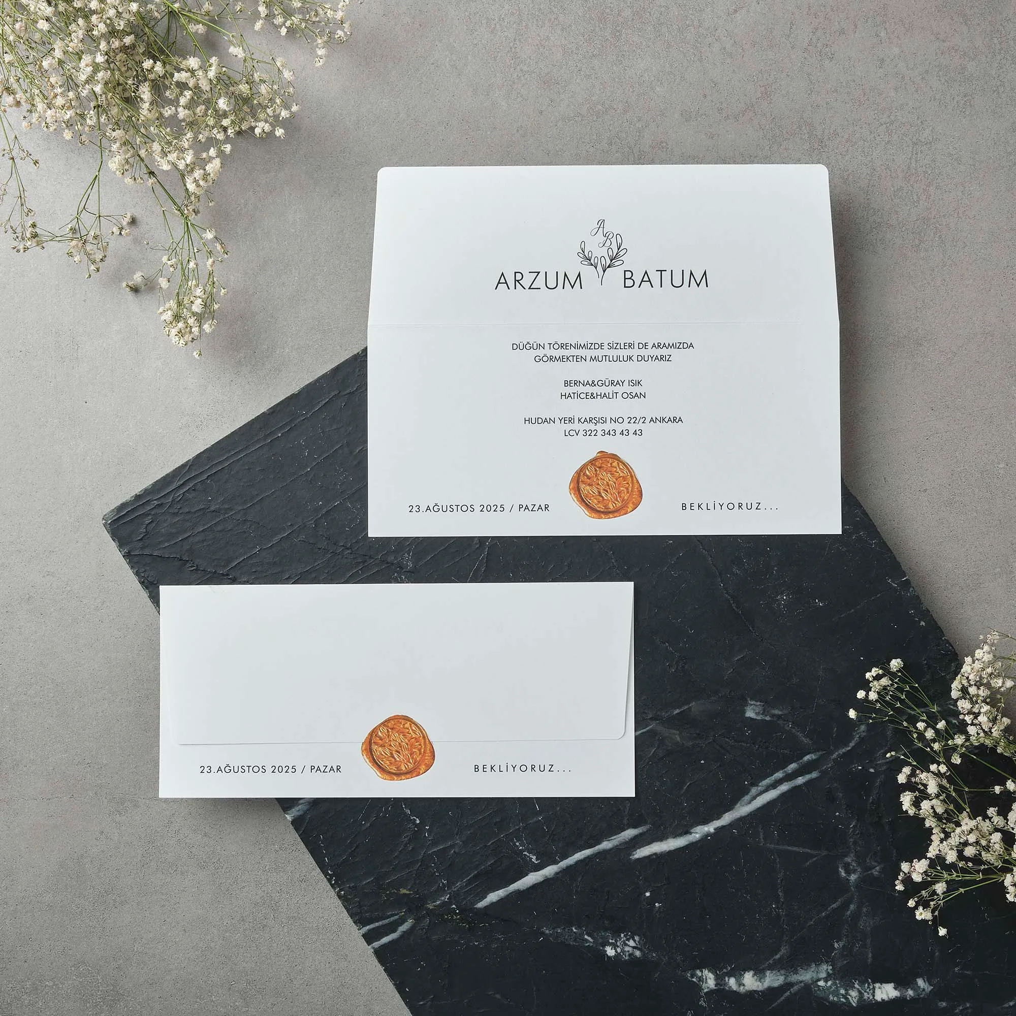 Modern Wedding Invitation with Copper Wax Seal