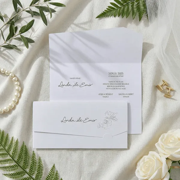 Gatefold Wedding Invitation with Rose Illustration