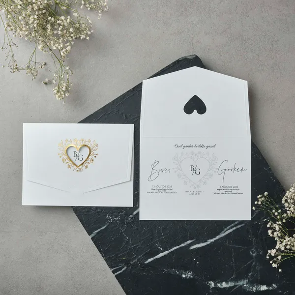 Heart Wreath Monogram Wedding Invitation