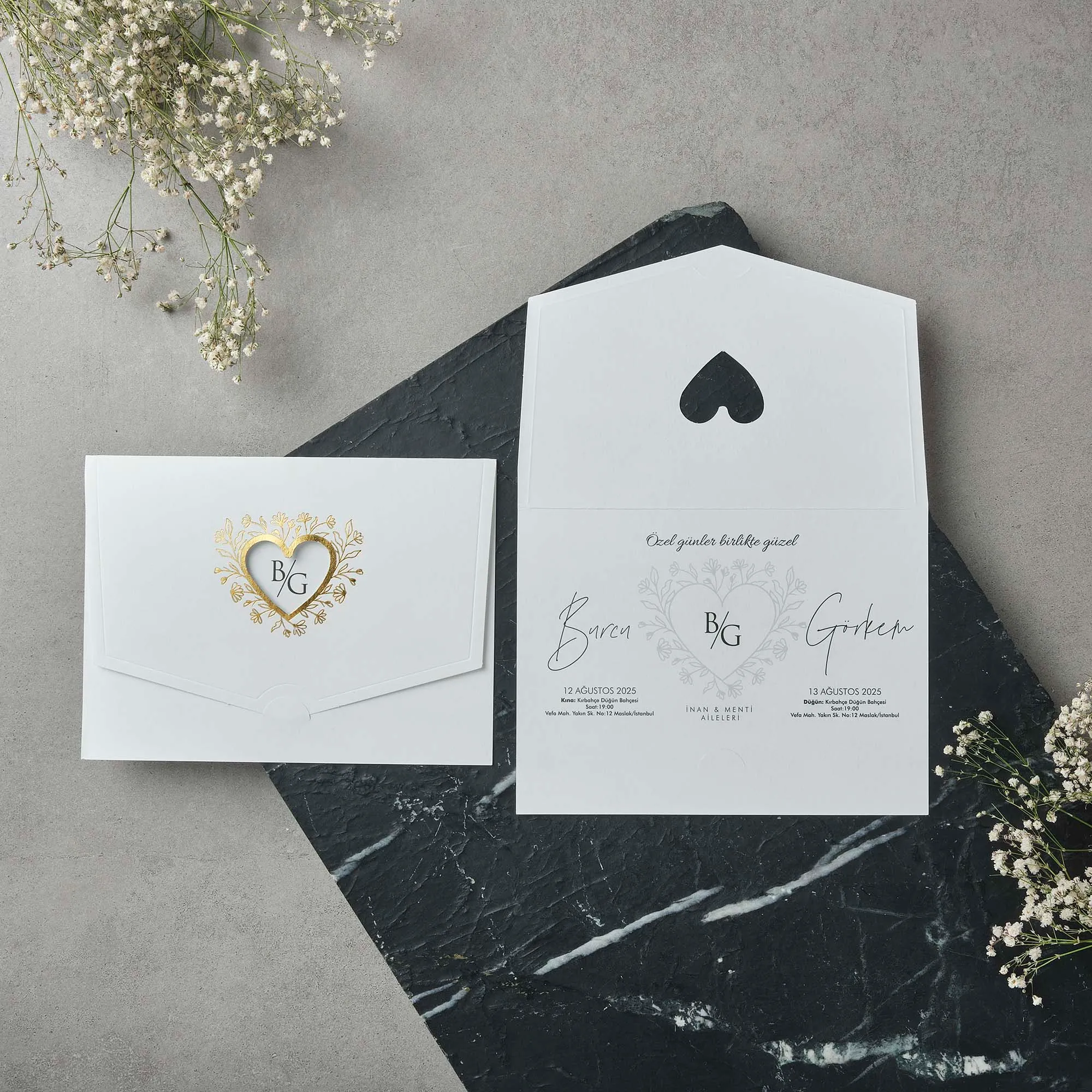 Heart Wreath Monogram Wedding Invitation