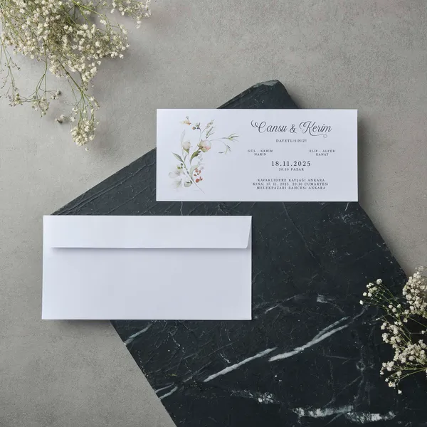 Watercolor Cotton Flower Wedding Invitation