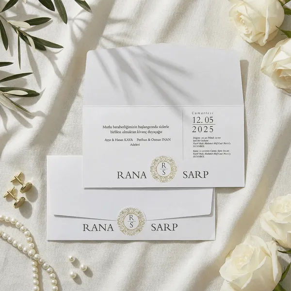 Gatefold Wedding Invitation with Gold Laurel Crest