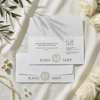 Gatefold Wedding Invitation with Gold Laurel Crest