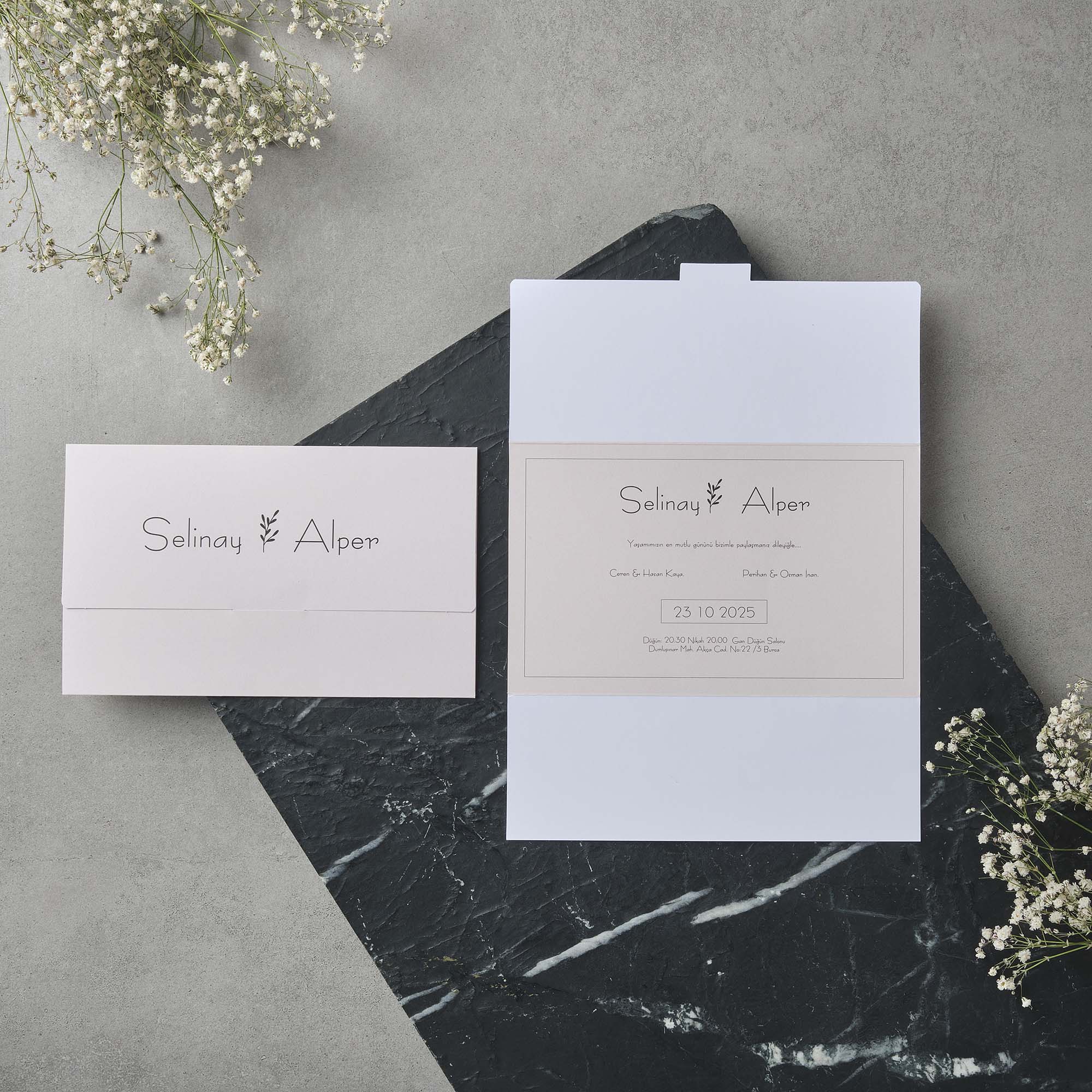 Gatefold Wedding Invitation with Botanical Sprig