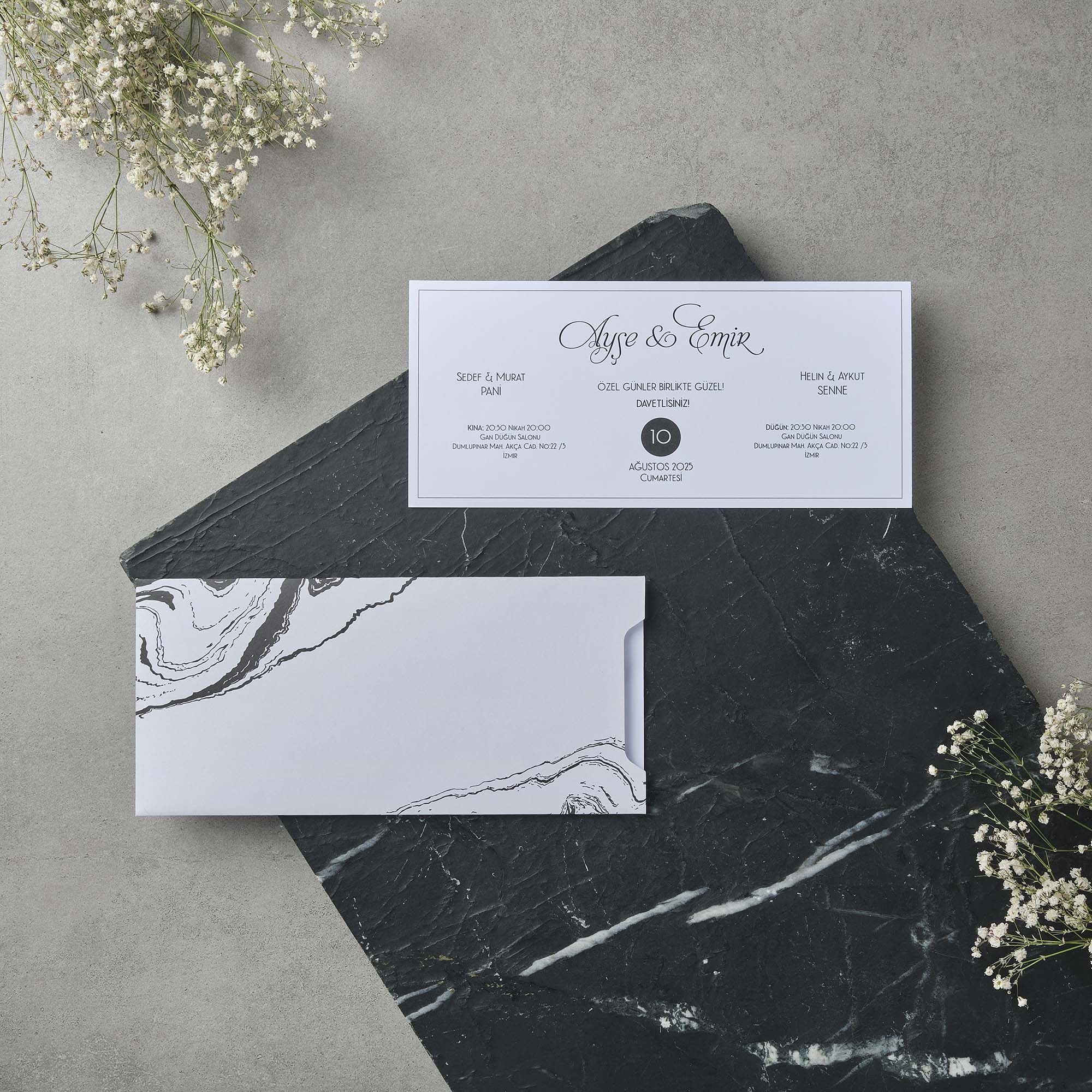 Marble Envelope Wedding Invitation with Date Badge