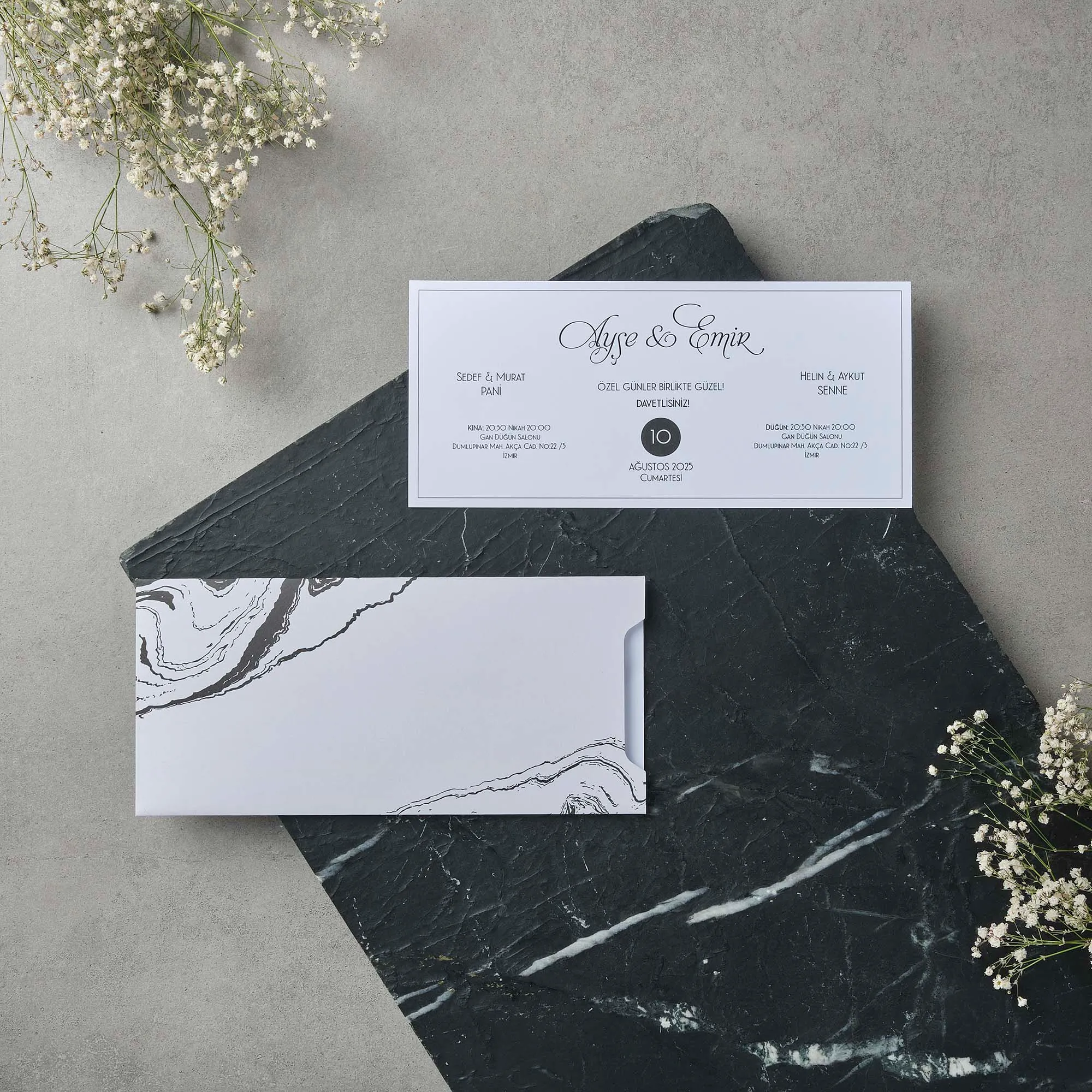 Marble Envelope Wedding Invitation with Date Badge