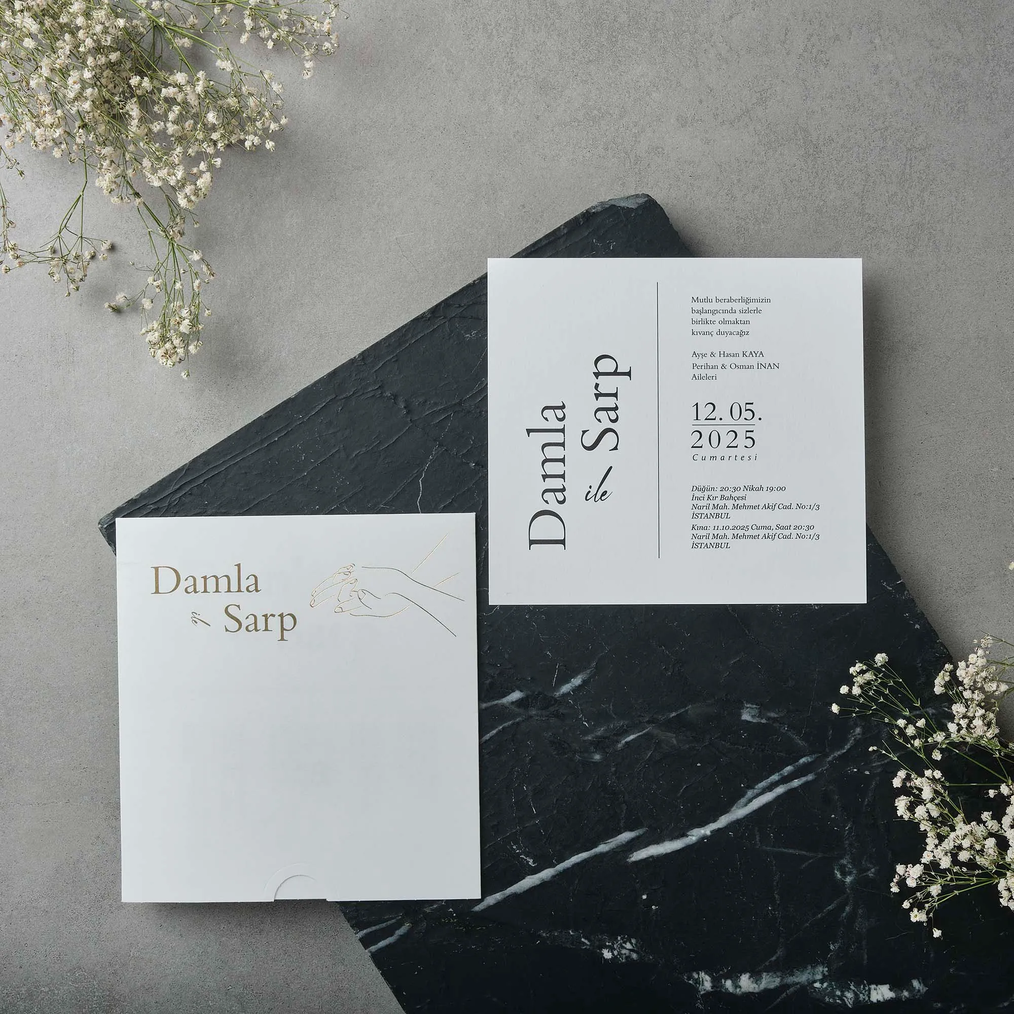 Vertical Typography Wedding Invitation with Hand Illustration