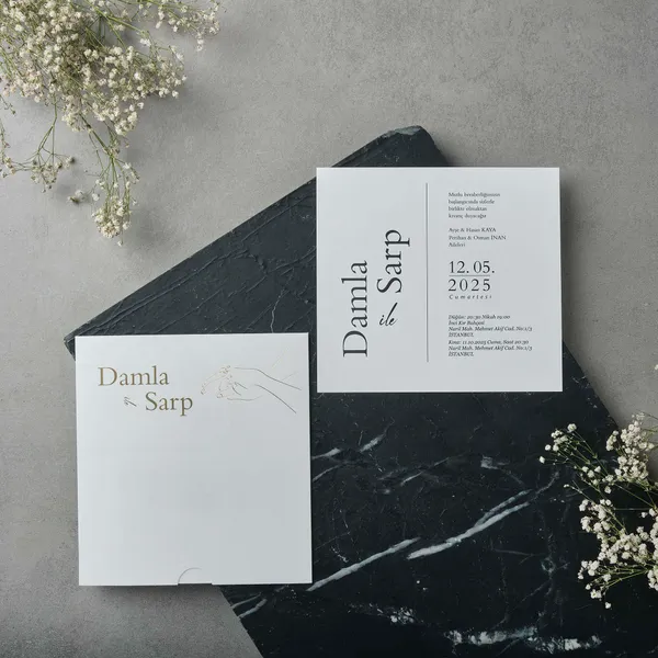 Vertical Typography Wedding Invitation with Hand Illustration