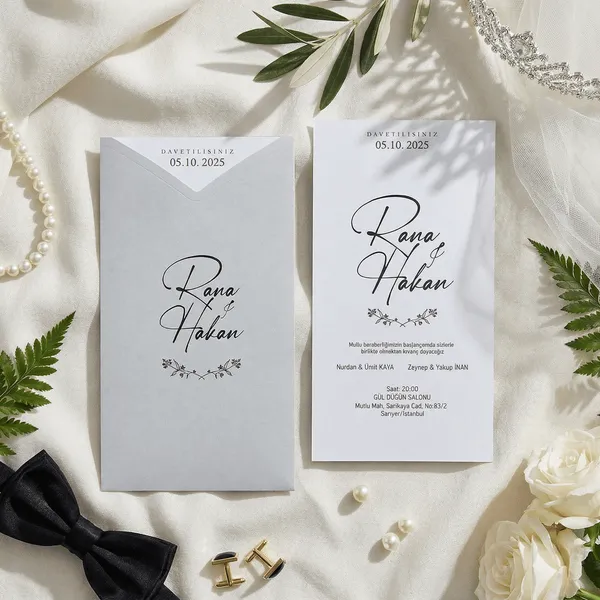Script Wedding Invitation with Botanical Laurel Accent