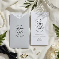 Script Wedding Invitation with Botanical Laurel Accent