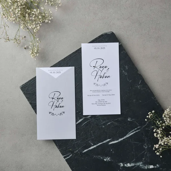 Script Wedding Invitation with Botanical Laurel Accent