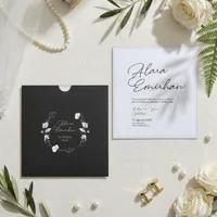 Black Envelope Wedding Invitation with Floral Wreath