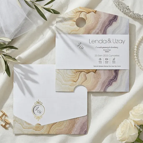 Agate Marble Wedding Invitation with Timeline Icons