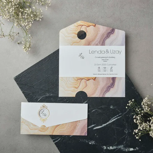 Agate Marble Wedding Invitation with Timeline Icons