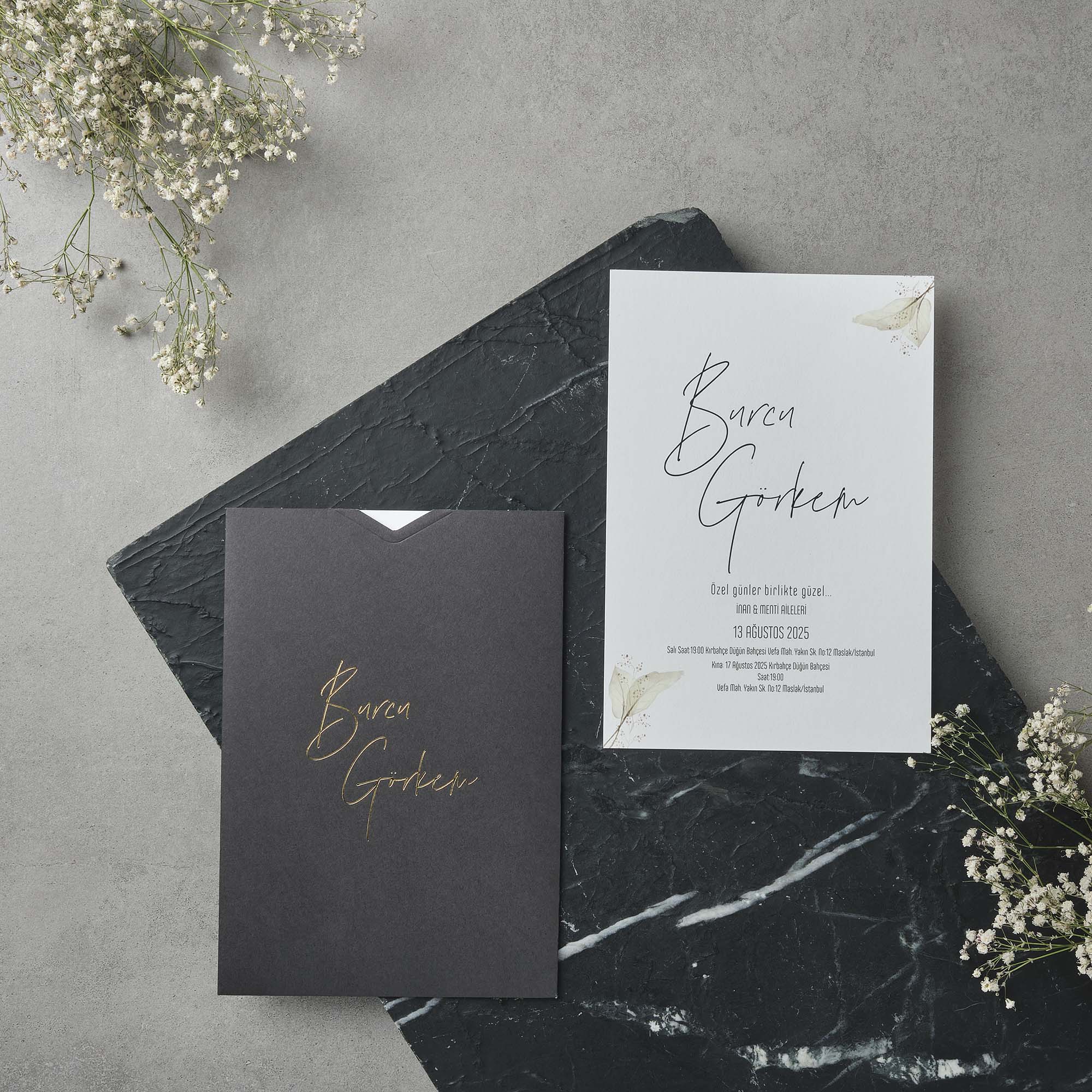 Charcoal Envelope Wedding Invitation with Gold Script