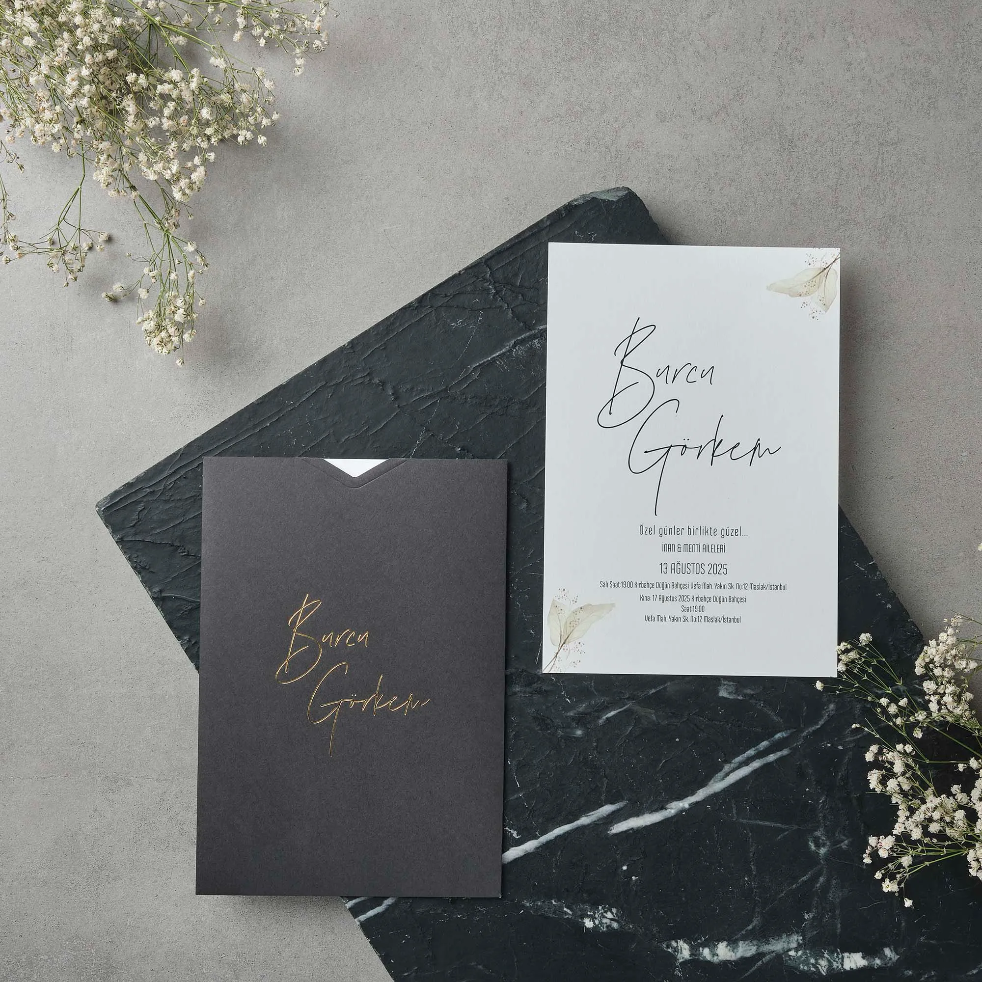 Charcoal Envelope Wedding Invitation with Gold Script