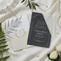 Vellum Overlay Wedding Invitation with Gold Stripes