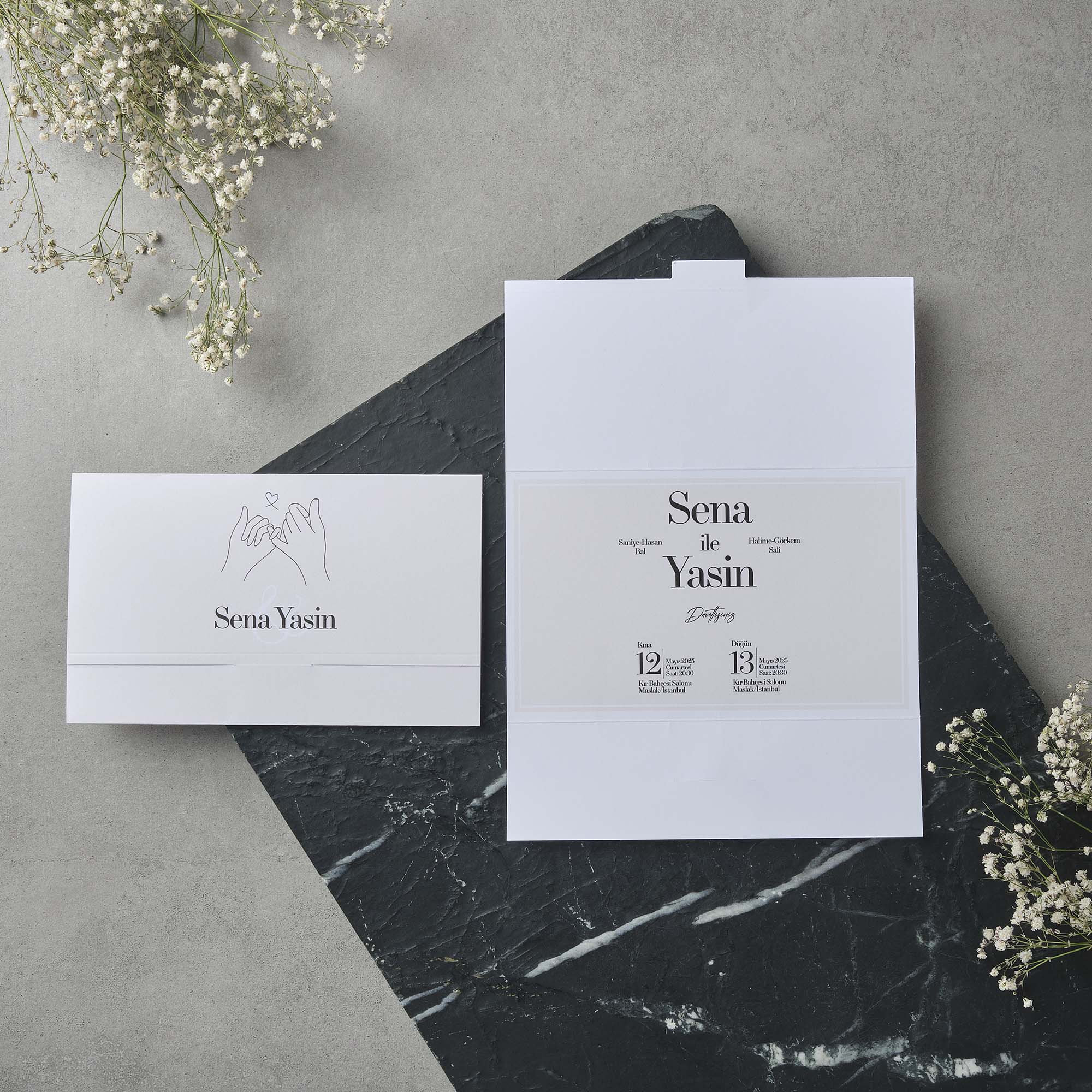 Bifold Wedding Invitation with Pinky Promise Illustration