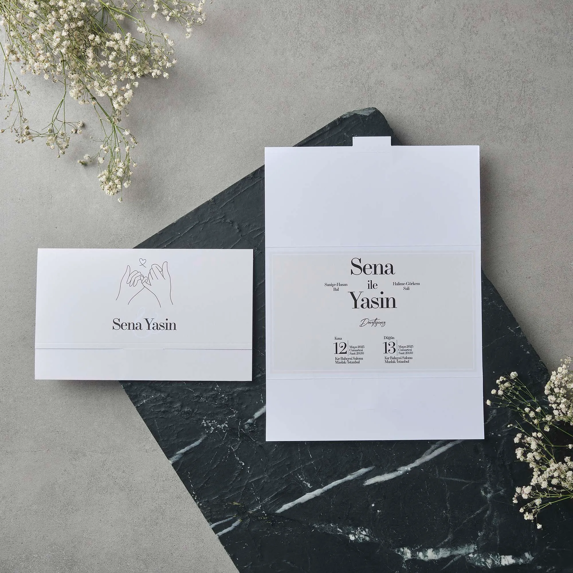 Bifold Wedding Invitation with Pinky Promise Illustration