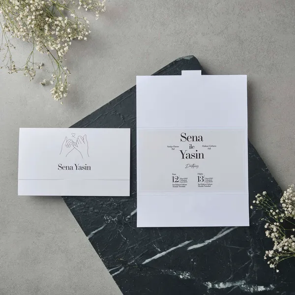 Bifold Wedding Invitation with Pinky Promise Illustration