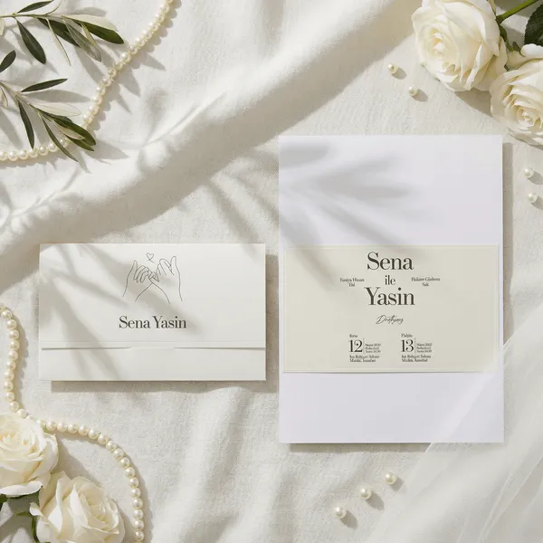 Bifold Wedding Invitation with Pinky Promise Illustration