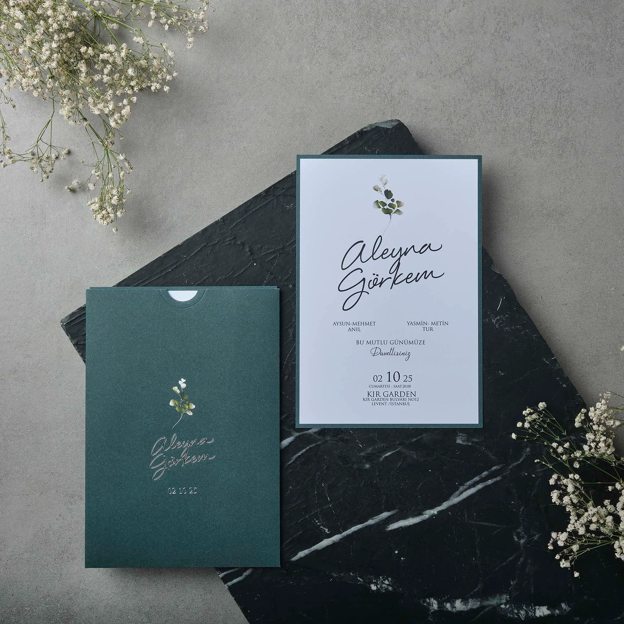 Forest Green Envelope Wedding Invitation with Eucalyptus