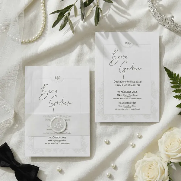 Vellum Overlay Wedding Invitation with White Wax Seal