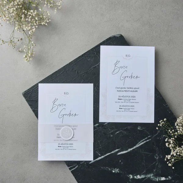 Vellum Overlay Wedding Invitation with White Wax Seal