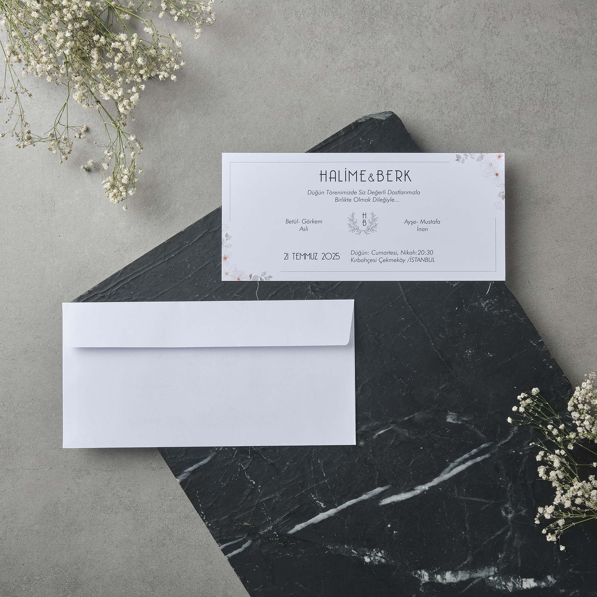 Horizontal Wedding Invitation with Watercolor Floral Corners