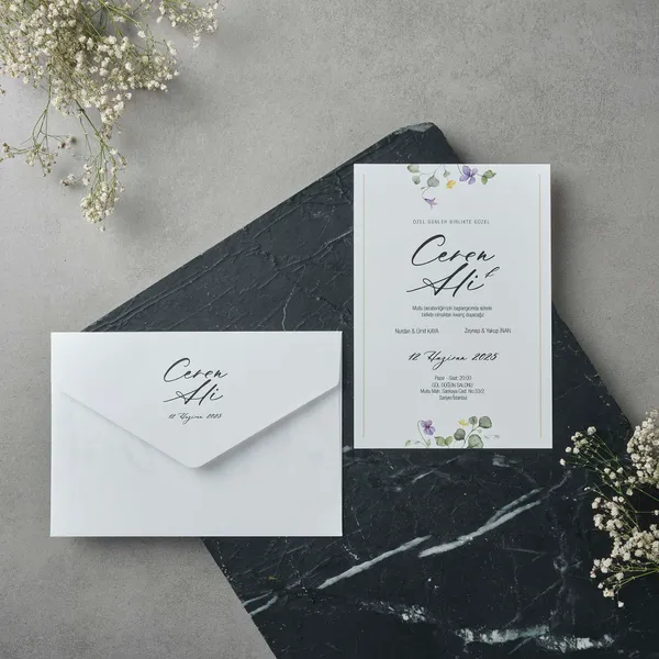 Script Wedding Invitation with Watercolor Wildflower Accents