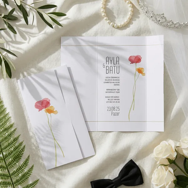 Gatefold Wedding Invitation with Watercolor Poppies
