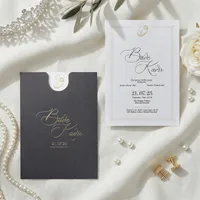 Charcoal Envelope Wedding Invitation with Gold Arabic Calligraphy