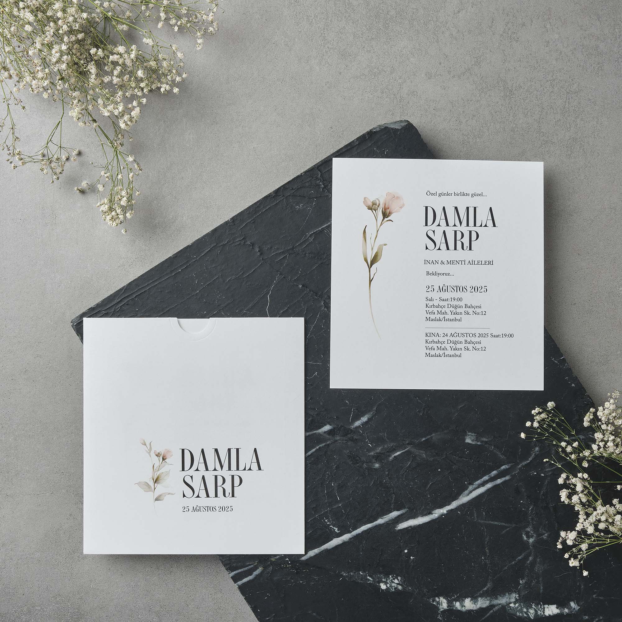 Horizontal Wedding Invitation with Watercolor Wildflower