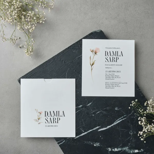 Horizontal Wedding Invitation with Watercolor Wildflower