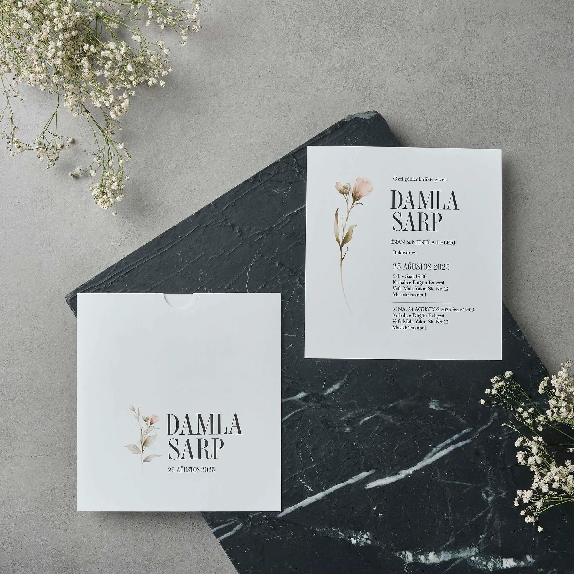 Horizontal Wedding Invitation with Watercolor Wildflower