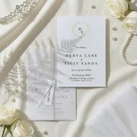 Vellum Overlay Wedding Invitation with Gold Laurel Wreath