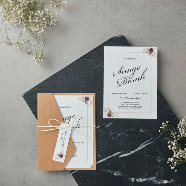 Kraft Envelope Wedding Invitation with Watercolor Florals