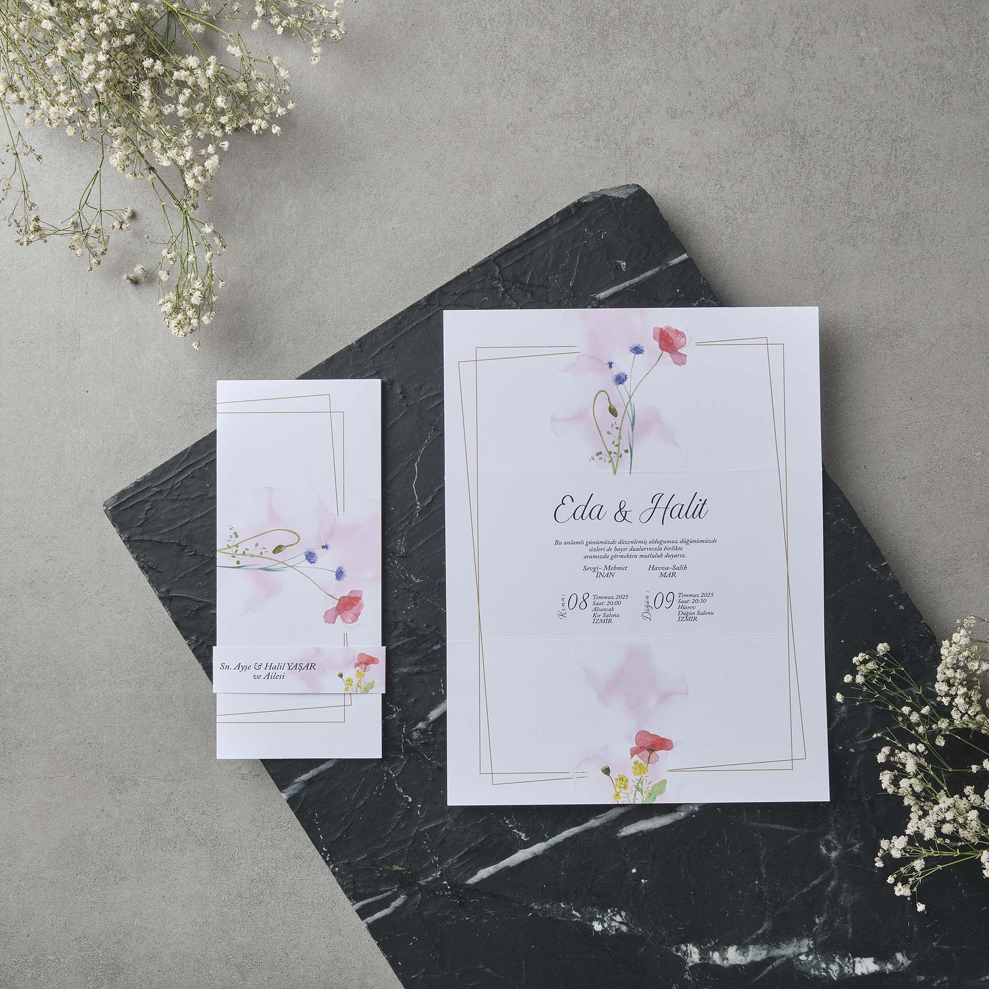 Watercolor Wash Wedding Invitation with Wildflower Frame