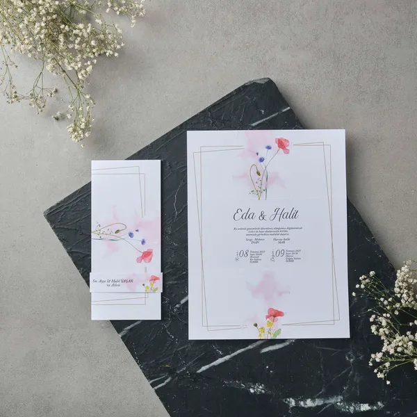 Watercolor Wash Wedding Invitation with Wildflower Frame